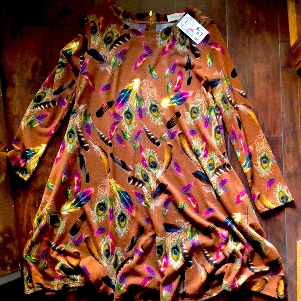 Peach Love California Long Sleeve Peacock Feather Dress